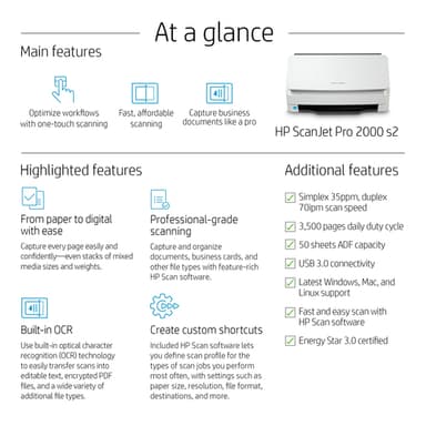 HP Scanjet Pro 2000 s2 Sheet-feed Scanner Sheet-fed scanner 600 x 600 DPI A4 Black, White view 16