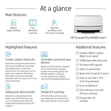 HP Scanjet Pro N4000 snw1 Sheet-feed Scanner Sheet-fed scanner 600 x 600 DPI A4 Black, White view 20