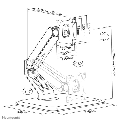 Neomounts FPMA-D885BLACK Monitor stand 15-32" - gas spring
