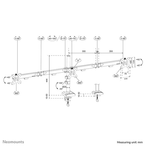 Neomounts DS60-600BL3 Monitor arm 10-27" - Quick-fix - 180°-stop