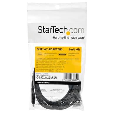 StarTech.com 6.6ft (2m) USB C to DisplayPort 1.2 Cable 4K 60Hz - Bidirectional DP to USB-C or USB-C to DP Reversible Video Adapter Cable - HBR2/HDR - USB Type C/Thunderbolt Monitor Cable view 5