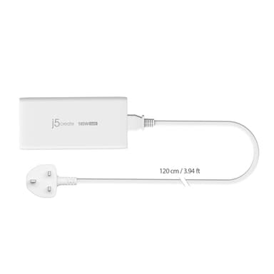 j5create JUP37185W 185W GaN PD 3.1 USB-C® 3-Port Charger-UK, Black view 3