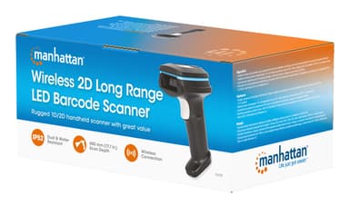 Manhattan Wireless 2D Handheld Barcode Scanner, 250mm Scan Depth, up to 80m effective range (line of sight), Max Ambient Light 100,000 lux (sunlight), Black, Charging cable (USB-A to USB-C into device) 1m included, Three Year Warranty view 10