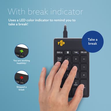 R-Go Tools Numeric keypad R-Go Numpad Break, ergonomic numeric keypad with break software, wired, black view 5