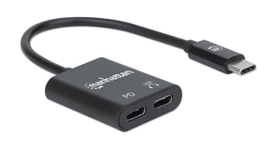 Manhattan USB-C to USB-C Audio Adapter and USB-C (inc Power Delivery), Black, 480 Mbps (USB 2.0), Cable 11cm, With Power Delivery to USB-C Port (60W), Three Year Warranty view 2