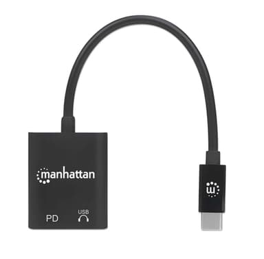 Manhattan USB-C to USB-C Audio Adapter and USB-C (inc Power Delivery), Black, 480 Mbps (USB 2.0), Cable 11cm, With Power Delivery to USB-C Port (60W), Three Year Warranty view 4