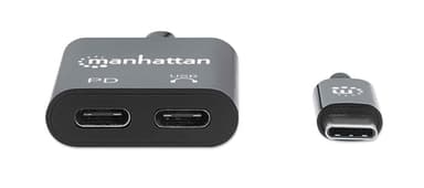 Manhattan USB-C to USB-C Audio Adapter and USB-C (inc Power Delivery), Black, 480 Mbps (USB 2.0), Cable 11cm, With Power Delivery to USB-C Port (60W), Three Year Warranty view 3