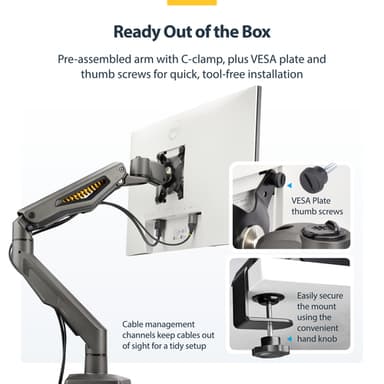 StarTech.com Desk Mount Monitor Arm, Up To 32" Display, Max 22lb/10kg, VESA 75x75/100x100, C-Clamp, Fully Articulating, Mechanical Spring, TAA-compliant view 14
