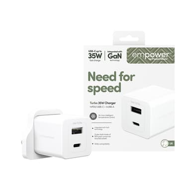 PanzerGlass empower™ by ® Turbo 35W Charger incl. USB-C + USB-A | UK Plug| Silver White view 2