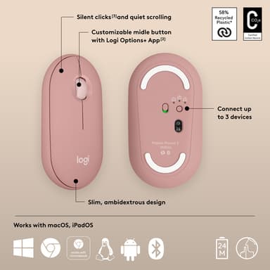 Logitech Pebble 2 M350s mouse Travel Ambidextrous RF Wireless + Bluetooth Optical 4000 DPI view 15