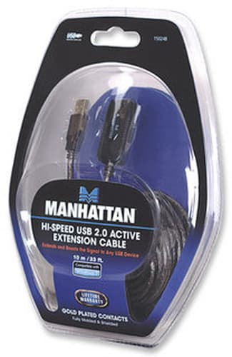 Manhattan USB-A to USB-A Extension Cable, 10m, Male to Female, Active, 480 Mbps (USB 2.0), Daisy-Chainable, Built In Repeater, Hi-Speed USB, Black, Three Year Warranty, Equivalent to USB2AAEXT10M. view 5