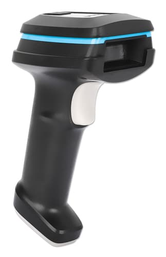 Manhattan Wireless 2D Handheld Barcode Scanner, 250mm Scan Depth, up to 80m effective range (line of sight), Max Ambient Light 100,000 lux (sunlight), Black, Charging cable (USB-A to USB-C into device) 1m included, Three Year Warranty view 2