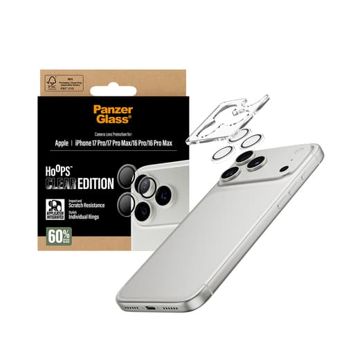 PanzerGlass ® Hoops® Camera Lens Protector Transparent iPhone 17 Pro | iPhone 17 Pro Max | iPhone 16 Pro | 16 Pro Max Clear screen protector Apple 1 pc(s)