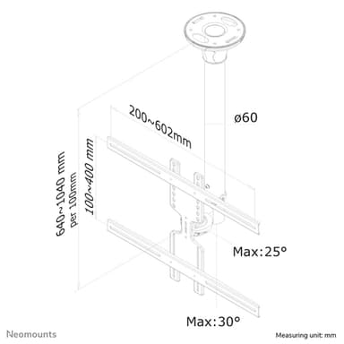 Neomounts FPMA-C400SILVER Monitor/TV mount ceiling 32-60" - h 64-104 cm view 3