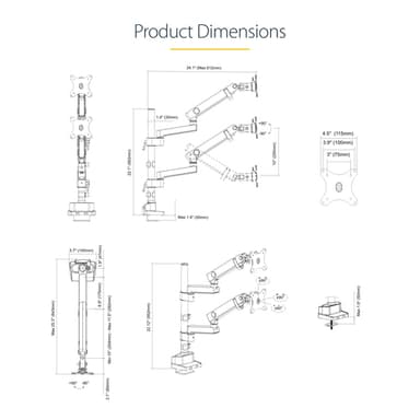 StarTech.com Desk Mount Dual Monitor Arm, Full Motion Monitor Mount for 2x VESA Displays up to 32" (17.6lb/8kg), Height Adjustable, Clamp/Grommet Mount, Mechanical Spring view 19