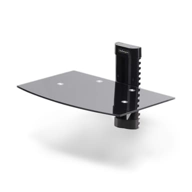 StarTech.com Floating Wall-Mounted AV Shelf, Adjustable Height Shelf For Under TV, Organize A/V Equipment On Black Tempered Glass Shelf view 1