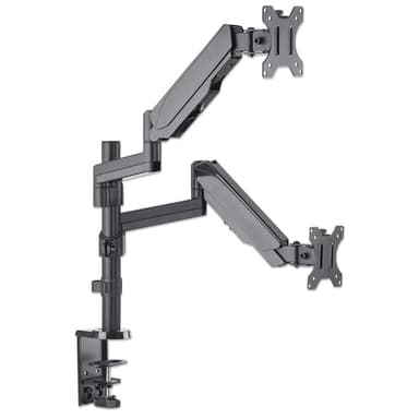 Manhattan Dual Desk Mount for TV & Monitors (Full Motion Gas Spring), For screens 10" to 27", Clamp or Grommet Assembly, VESA compatibility: 75x75 and 100x100mm - check the dimensions of the four mounting holes on back of screen to ensure it fits, Max 8kg (each) view 2