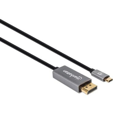 Manhattan USB-C to DisplayPort 1.4 Cable, 8K@60Hz, 2m, Male to Male, Not Bi-Directional, Black, Three Year Warranty, Equivalent to CDP2DP146B (except 20cm longer) view 2
