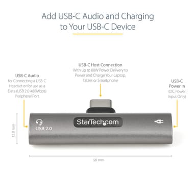 StarTech.com USB C Audio & Charge Adapter - USB-C Audio Adapter w/ USB-C Audio Headphone/Headset Port and 60W USB Type-C Power Delivery Pass-through Charger - For USB-C Phone/Tablet/Laptop view 8