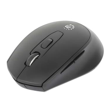 Manhattan MW6020 Wireless Mouse, Black, Adjustable 800/1200/1600dpi via top-mount push-button control, 2.4Ghz (effective range up to 10m), USB, Optical, Ambidextrous, Six Button with Scroll Wheel, USB-A nano receiver, AA battery (included) view 1