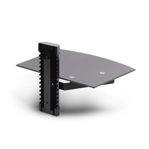 StarTech.com Floating Wall-Mounted AV Shelf, Adjustable Height Shelf For Under TV, Organize A/V Equipment On Black Tempered Glass Shelf