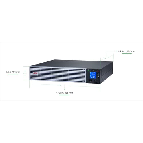 APC Easy UPS On-Line, 3kVA, Lithium-ion, Rack/Tower 2U, 230V, 6 IEC C13 + 1 IEC C19 outlets, Intelligent Card Slot, W/ rail kit