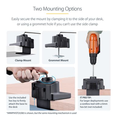 StarTech.com Desk Mount Monitor Arm with 2x USB 3.0 ports, Slim Full Motion Single Monitor Mount, up to 34" (17.6lb/8kg) VESA Display, Clamp/Grommet Mount, Mechanical Spring view 12