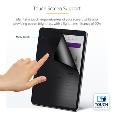 StarTech.com 4-Way Privacy Screen For 12.9-inch iPad Pro, 3rd Gen and Up, For Portrait/Landscape, Touch-Enabled, +/- 30 Deg. View, Blocks up to 51% Blue Light, Matte view 12