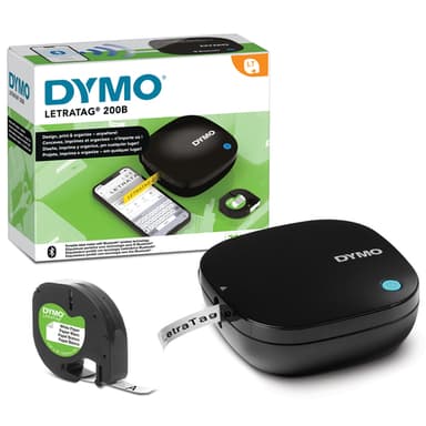 DYMO LetraTag 200B Bluetooth Label Maker | Compact Label Printer | Connects Through Bluetooth Wireless Technology to iOS and Android | Includes 1 White Paper Label Tape | Black view 1