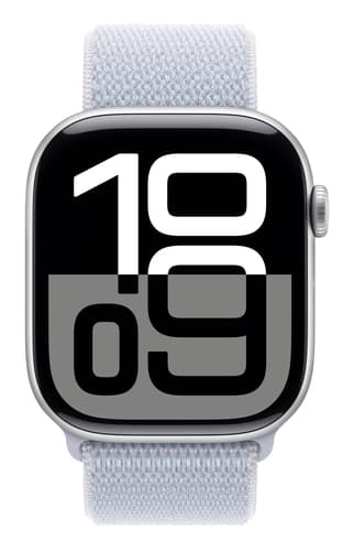 Apple Watch Series 10 GPS 46mm Silver Aluminium Case with Blue Cloud Sport Loop view 2