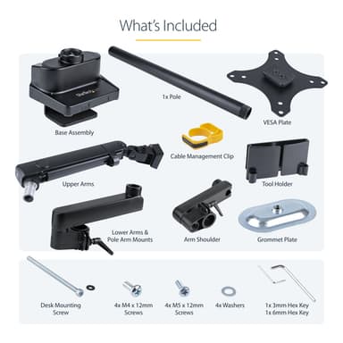 StarTech.com Desk Mount Monitor Arm with 2x USB 3.0 Ports, Full Motion Single Monitor Mount, up to 34" (17.6lb/8kg) VESA Display, Clamp/Grommet Mount, Mechanical Spring view 19
