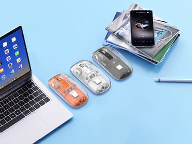 Manhattan Transparent Rechargeable Wireless Mouse, Clear/Orange, Adjustable 800/1200/1600dpi, With RGB LED light, 2.4Ghz (effective range up to 10m), USB, Optical, Ambidextrous, Four Button with Scroll Wheel, Slim Design, USB-A micro receiver, Lithium Ion battery view 6