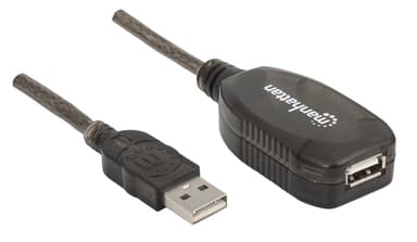Manhattan USB-A to USB-A Extension Cable, 20m, Male to Female, Active, 480 Mbps (USB 2.0), Daisy-Chainable, Built In Repeater, Hi-Speed USB, Black, Three Year Warranty, Equivalent to USB2AAEXT20M view 2
