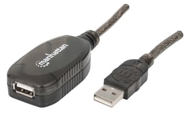 Manhattan USB-A to USB-A Extension Cable, 20m, Male to Female, Active, 480 Mbps (USB 2.0), Daisy-Chainable, Built In Repeater, Hi-Speed USB, Black, Three Year Warranty, Equivalent to USB2AAEXT20M view 1