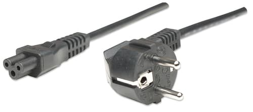 Manhattan Mains Power Cord/Cable, Euro 2-pin (CEE 7/4 Schuko) plug to C5 Female (cloverleaf/triangular), 1.8m, 16A, Lead, Lifetime Warranty