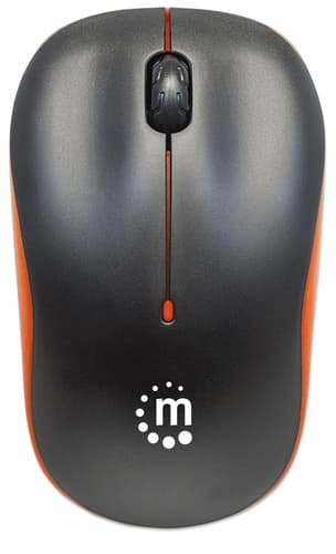Manhattan Success Wireless Mouse, Black/Orange, 1000dpi, 2.4Ghz (up to 10m), USB, Optical, Three Button with Scroll Wheel, USB micro receiver, AA battery (included), Low friction base, Three Year Warranty view 3