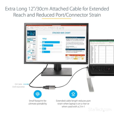 StarTech.com USB C to DVI Adapter - 1920x1200p USB-C to DVI-D Adapter Dongle - USB Type C to DVI Display/Monitor - Video Converter - Thunderbolt 3 Compatible - 12" Long Attached Cable - Upgraded Version of CDP2DVI view 5