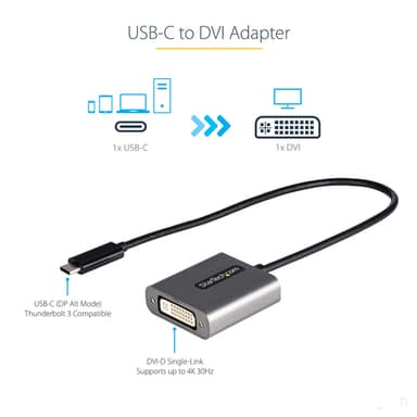 StarTech.com USB C to DVI Adapter - 1920x1200p USB-C to DVI-D Adapter Dongle - USB Type C to DVI Display/Monitor - Video Converter - Thunderbolt 3 Compatible - 12" Long Attached Cable - Upgraded Version of CDP2DVI view 3