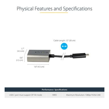 StarTech.com USB C to VGA Adapter - 1080p USB Type-C to VGA Adapter Dongle - USB-C (DP Alt Mode) to VGA Monitor/Display Video Converter - Thunderbolt 3 Compatible - 12" Long Attached Cable - Upgraded Version of CDP2VGA view 4