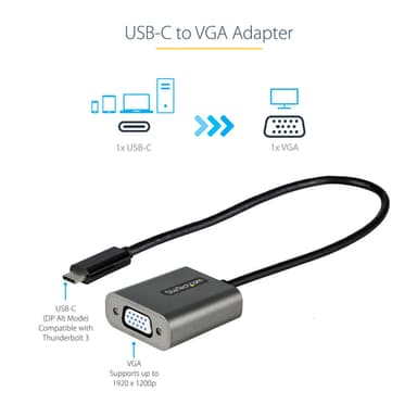 StarTech.com USB C to VGA Adapter - 1080p USB Type-C to VGA Adapter Dongle - USB-C (DP Alt Mode) to VGA Monitor/Display Video Converter - Thunderbolt 3 Compatible - 12" Long Attached Cable - Upgraded Version of CDP2VGA view 3