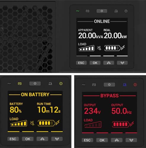 APC Smart-UPS On-Line, 20kVA/20kW, Rack/Tower, 230V/380V...415V, Hard wire 5-wire(3P+N+E)+3-wire(1P+N+E), Network Card, W/O rail kit