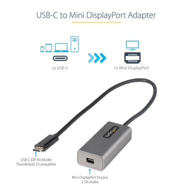 StarTech.com USB C to Mini DisplayPort Adapter - 4K 60Hz USB-C to mDP Adapter Dongle - USB Type-C to Mini DP Monitor - Video Converter - Works w/Thunderbolt 3-12" Long Attached Cable - Upgraded Version of CDP2MDP view 4