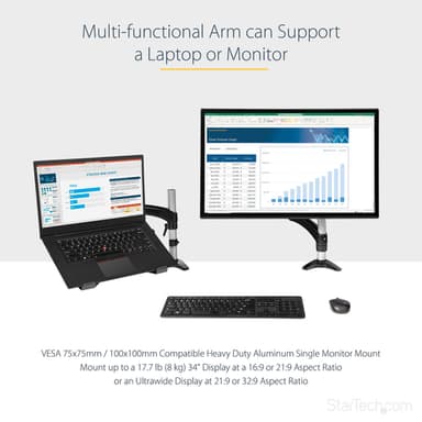 StarTech.com Desk Mount Laptop Arm - Full Motion Articulating Arm for Laptop or Single 34" (17.6lb/8kg) Monitor - VESA Mount Laptop Tray Bracket - Ergonomic Adjustable Notebook Stand - Desk-Clamp view 12