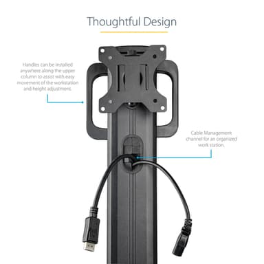 StarTech.com Mobile Workstation Cart with Monitor Mount, CPU/PC Holder, Keyboard Tray - Ergonomic Height Adjustable Desktop Computer Cart - Rolling Mobile Standing Workstation on Wheels view 19