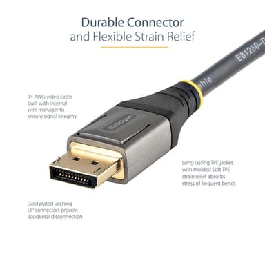 StarTech.com 10ft (3m) VESA Certified DisplayPort 1.4 Cable - 8K 60Hz HDR10 - Ultra HD 4K 120Hz Video - DP 1.4 Cable / Cord - For Monitors/Displays - DisplayPort to DisplayPort Cable - M/M view 7
