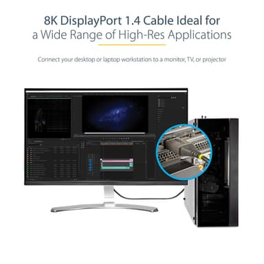 StarTech.com 10ft (3m) VESA Certified DisplayPort 1.4 Cable - 8K 60Hz HDR10 - Ultra HD 4K 120Hz Video - DP 1.4 Cable / Cord - For Monitors/Displays - DisplayPort to DisplayPort Cable - M/M view 9