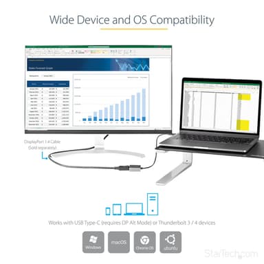 StarTech.com USB C to DisplayPort Adapter - 8K/4K 60Hz USB-C to DisplayPort 1.4 Adapter Dongle - USB Type-C to DP Monitor Video Converter - Works w/Thunderbolt 3 - w/12" Long Attached Cable view 6