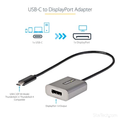 StarTech.com USB C to DisplayPort Adapter - 8K/4K 60Hz USB-C to DisplayPort 1.4 Adapter Dongle - USB Type-C to DP Monitor Video Converter - Works w/Thunderbolt 3 - w/12" Long Attached Cable view 3