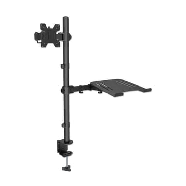 Manhattan Desk Mount for Monitors & Laptop Combo (Full Motion), For screens: 10-27", Laptop up to 17", Clamp Assembly, VESA compatibility: 75x75 and 100x100mm - check the dimensions of the four mounting holes on back of screen to ensure it fits, Max 8kg, Bracket view 2