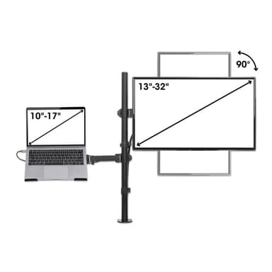 Manhattan Desk Mount for Monitors & Laptop Combo (Full Motion), For screens: 10-27", Laptop up to 17", Clamp Assembly, VESA compatibility: 75x75 and 100x100mm - check the dimensions of the four mounting holes on back of screen to ensure it fits, Max 8kg, Bracket view 6